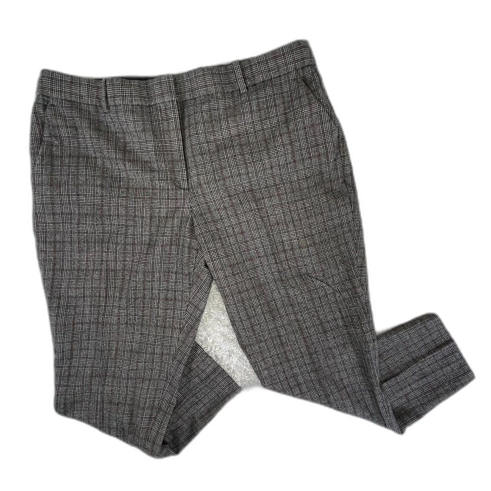 Theory Treeca 2 Maple Traceable Wool Pants 14 Gray Plaid Tapered Crop Trousers